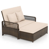 Tangkula Patio Adjustable Wicker Daybed, Rattan Loveseat & Storage Ottoman w/ 4-Level Backrest & Soft Cushions