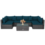 Tangkula 7 Piece Patio Wicker Furniture Set, Sofa Set for 6 with Seat, 2 Throw Pillows