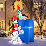 Tangkula 6 FT Lighted Christmas Inflatable Decoration, Inflatable North Pole Mailbox with Penguins and Snowman