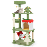 Tangkula Christmas Cat Tree, 52” Tall Cat Tower with Sisal Scratching Posts & Xmas Tree