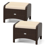 Tangkula 2 Pieces Outdoor Patio PE Wicker Ottomans with Removable Cushions