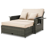 Tangkula Patio Rattan Daybed, Patiojoy Wicker Loveseat Sofa with 4-Postion Adjustable Backrest, Storage Ottoman, Cushions