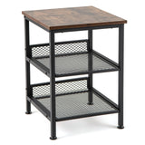 Tangkula Square Side Table, 3-Tier Nightstand with Dual Mesh Shelves, Industrial End Table for Living Room