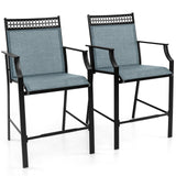 Tangkula Outdoor Bar Stools Set of 2/4, Heavy-Duty Patio Stools & Bar Chairs with Footrest & Armrests