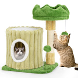 Tangkula Small Cat Tree, Green Cat Tower with Private Cat Condo, Plush Top Perch, Hanging Pompom & Spring Toy