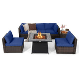 Tangkula 7 Pieces Patio Furniture Set with 35” 50000 BTU Propane Gas Fire Pit Table & Waterproof Cover for Firpit