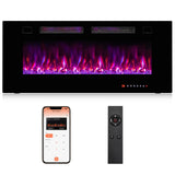 Tangkula 42/50/60/72 Inches Ultra-Thin Electric Fireplace, Wall-Mounted & Recessed Fireplace Heater with Smart APP Control, Compatible with Alexa