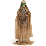 Tangkula 5.6 FT Halloween Standing Animated Skeleton with Chain, Animatronic Skull Grim Reaper with LED lights