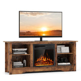 Tangkula Fireplace TV Stand for 65 Inches TV, 18” Electric Fireplace with Remote, 7-Level Brightness and 750W/1500W Heat Setting