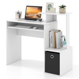 Tangkula Computer Desk with Fabric Drawer & Keyboard Tray, Space-Saving Study Writing Desk with Open Storage Shelves & Printer Stand