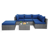 Tangkula 6 PCS Outdoor Rattan Sofa Set, Cushioned Sectional Set with Seat & Back Cushions
