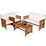 Tangkula Outdoo Wood Sofa Set w/Water Resistant Cushions, Padded Patio Seating Chat Set