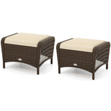 Tangkula 2 Pieces Patio PE Wicker Ottomans with Removable Cushions