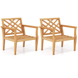 Tangkula Patio Dinning Chair, Teak Wood Armchair with Cozy Backrest and Armrests