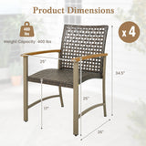 Tangkula Patio Dining Chairs Set of 4, Outdoor PE Wicker & Heavy-Duty Metal Chairs with Acacia Wood Armrests