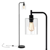 Tangkula Industrial Floor Lamp, Modern Standing Lamp with Hanging Glass Lampshade & Foot Switch