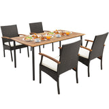 Tangkula 5-Piece Outdoor Dining Set with Acacia Wood Table & 4 Wicker Rattan Armrest Chairs