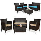 Tangkula 4-Piece Rattan Patio Furniture Set, w/Tempered Glass Coffee Table