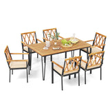 Tangkula 7-Piece Patio Dining Set, Acacia Wood Outdoor Furniture Set with 2” Umbrella Hole and Seat Cushions