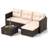 Tangkula L Shaped Outdoor Patio Furniture Set, with Cushions and Tempered Glass Coffee Table