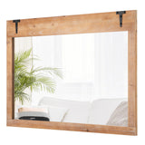 Tangkula Farmhouse Wall Mirror, 39" x 27.5" Rustic Barn Door Mirror w/Wood Frame