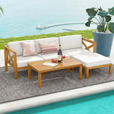 Tangkula 5 Piece Outdoor Conversation Furniture Set, Acacia Wood Sectional Sofa Set with 3 Chairs