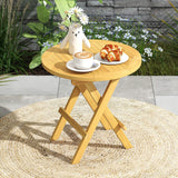 Tangkula Patio Folding Side Table, Teak Wood Round Coffee Table w/X-Shaped Legs & Slatted Tabletop, 20"D x 20"W x 20"H