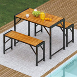 Tangkula 3-Pieces Patio Dining Set for 4 People, Outdoor Picnic Table & 2 Benches