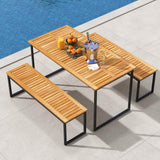 Tangkula Patio Acacia Wood Dining Table for 8 Person