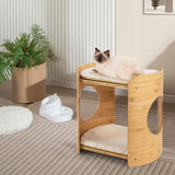 Tangkula Elevated Cat Bed for Indoor Cats, 2-Tier Cute Small Cat Tree Tower with Natural Bamboo Frame