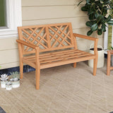 Tangkula Outdoor Garden Bench, 2-Person Teak Wood Bench with Comfy Armrests and Backrest, Slatted Seating Area