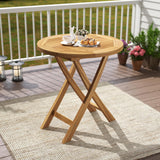 Tangkula Patio Teak Wood Dining Table, 27.5" Round Side Table with Slatted Tabletop, Sturdy X-Shaped Frame