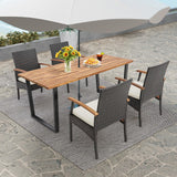 Tangkula 5 Piece Patio Rattan Dining Set, Outdoor Wicker Chair & Dining Table Set