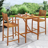 Tangkula Set of 2/4 Outdoor Acacia Wood Bar Stools, Bar Height Patio Chairs with Backrests