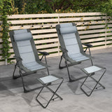 Tangkula Set of 2 Patio Folding Chairs & Ottoman, Padded Lawn Dining Chair Set with 7-Level Adjustable Backrest