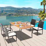 Tangkula 5-Piece Outdoor Dining Set with Acacia Wood Table & 4 Wicker Rattan Armrest Chairs