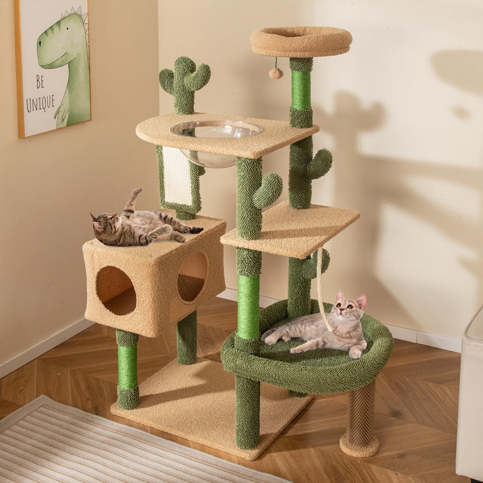 Tangkula Cactus Cat Tree, 59 Inch Tall Cat Tower with Sisal Scratching Posts