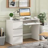 Tangkula Computer Desk with 3 Storage Drawers & Built-in Charging Station, Home Office Desk with Keyboard Tray