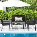 Tangkula 4 Pieces Patio Furniture Set, Patiojoy Heavy Duty Galvanized Metal Frame Outdoor Wicker Table and Chairs Set