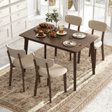 Tangkula Farmhouse Dining Table Set for 4, Dinette Set with Table & 4 Padded Seat, Rubber Wood Legs, Curved Backrest