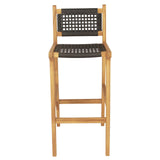 Tangkula Teak Wood Bar Chair, 30” Rattan Bar Stool with Backrest & Footrest