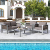 Tangkula Patio Furniture Aluminum Armchair, Outdoor Single Sofa with Thick Back & Seat Cushion