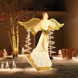 Tangkula 5.2 FT Outdoor Christmas Lighted Angel, Xmas Pre-lit 3D Winged Angel with Halo