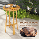 Tangkula Teak Wood Round Bar Table, 24” Bar Height Table with Footrest