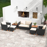 Tangkula 7 Pieces Patio Furniture Set, PE Rattan Sectional Sofa Set with Loveseat