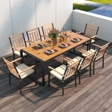 Tangkula 9 Pieces Patio Dining Set, Outdoor Acacia Wood Table and Chairs with Soft Cushions and 1.9” Umbrella Hole