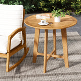 Tangkula 31.5” Patio Dining Table, Round Teak Wood Dining Table w/Slatted Tabletop