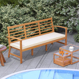 Tangkula Patio 64 Inch Wood Bench, 3-Seat Extra Long Acacia Chair w/Seat Cushion