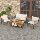 Tangkula 4 Piece Patio Furniture Set, Patiojoy Rattan Chair Set w/ 2-Tier Coffee Table