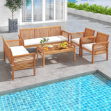 Tangkula 5 Piece Patio Furniture Set, Acacia Wood Conversation Set with 3-Seat Bench, Loveseat